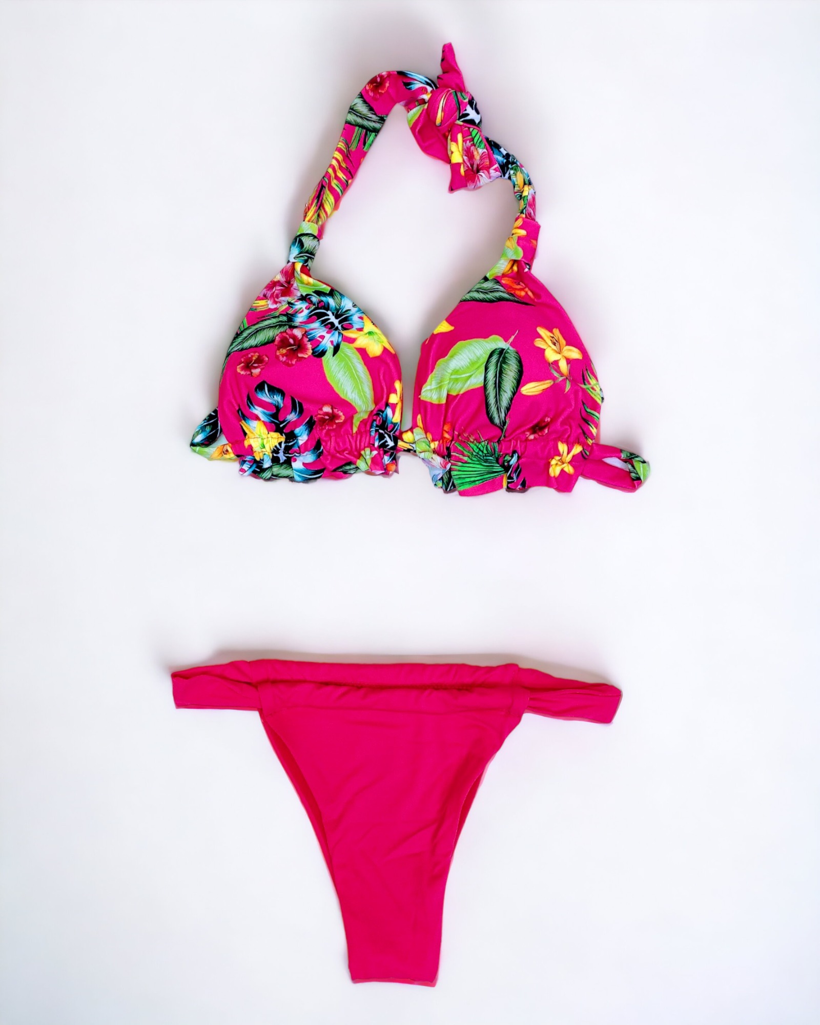 Γυναικείο μπικίνι τριγωνάκι tropical print Κοραλί