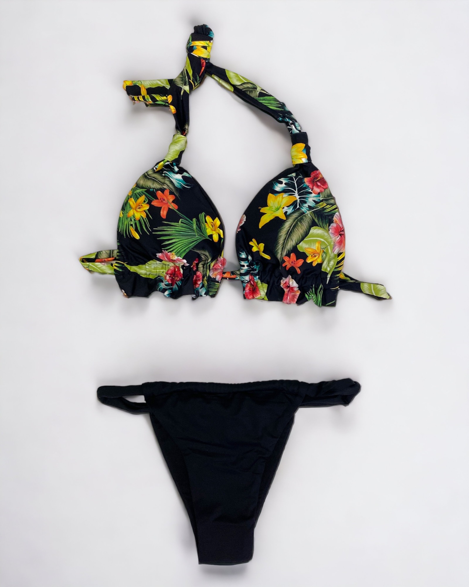 Γυναικείο μπικίνι τριγωνάκι tropical print Μαύρο