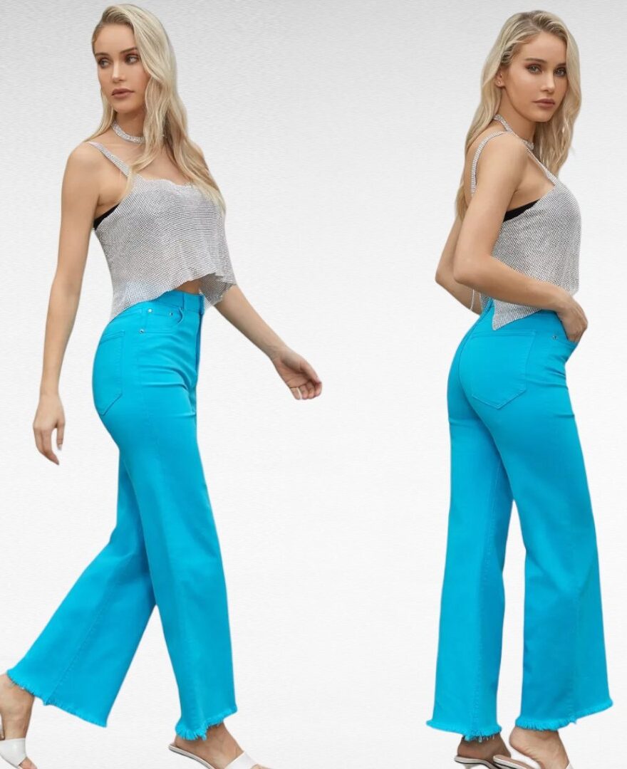 Τυρκουάζ Παντελόνι wide leg Jean