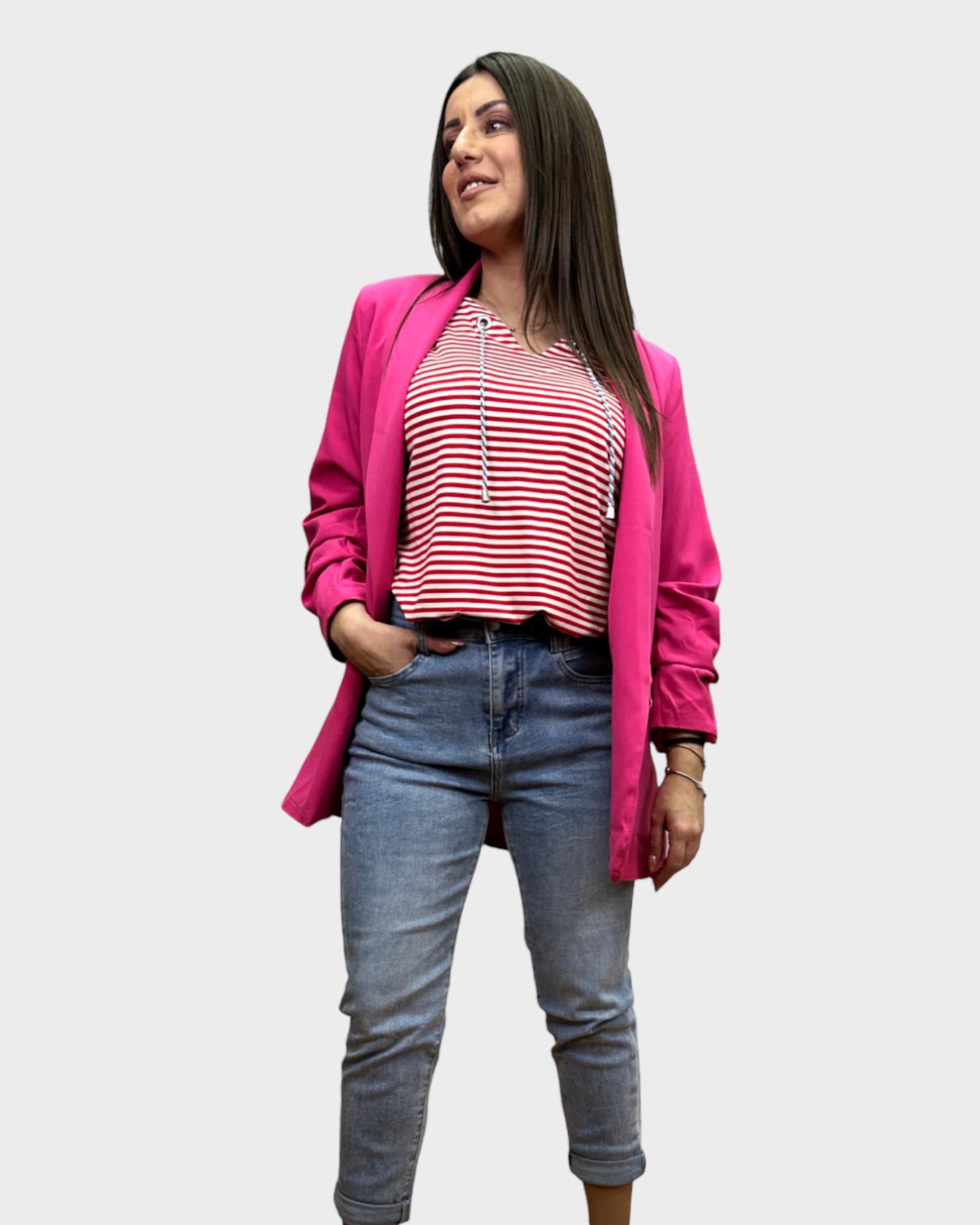 Denim boyfriend με λάστιχο στη μέση