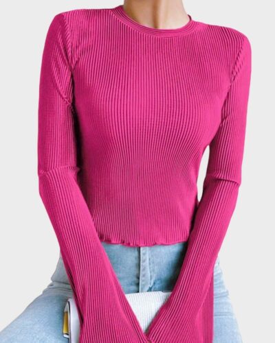 Crop top με μακρύ μανίκι πλισέ