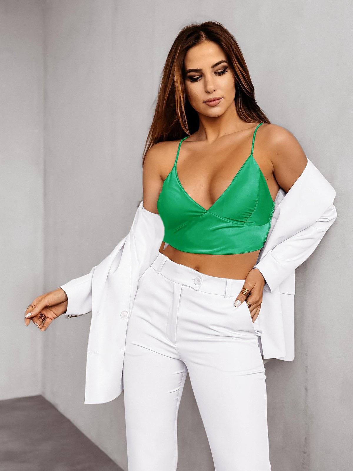 Γυναικείο σατινέ γυαλιστερό μπούστο σε πράσινο χρώμα