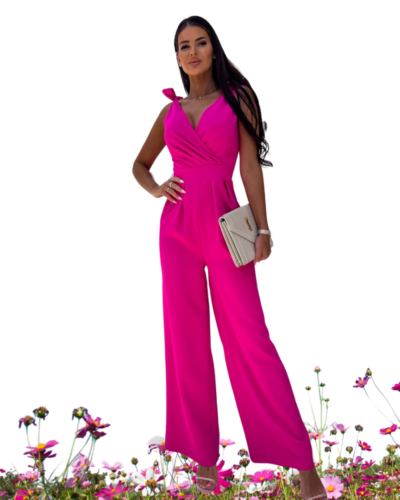 ♥style EL 42000  (Onesize)   Κρουαζέ ολόσωμη φόρμα Φούξια (Fuchsia) Αμάνικη γυναικεία φόρμα, δένει πάνω στους ώμους, άνοιγμα V πίσω Λάστιχο πίσω στη μέση και πλαϊνές τσέπες Onesize Καλύπτει S μέχρι L  Χρώματα: Μαύρο - Ροζ - Σιέλ - Φούξια - Εκρού