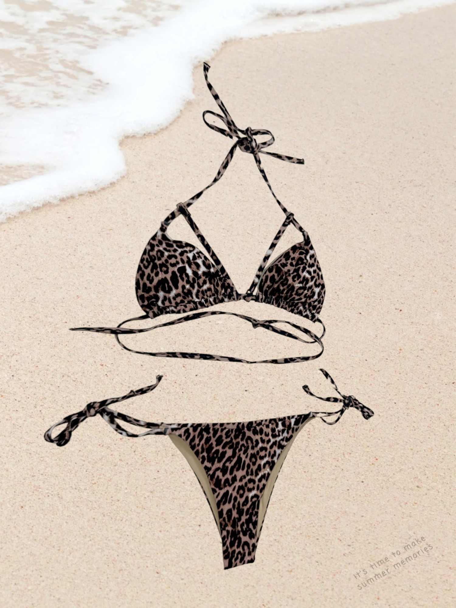 Μπικίνι μαγιό Animal Print Μπεζ B  (Beige) Animal print μπικίνι brazil με κορδονάκι στα πλαϊνά του κάτω μέρους. Μπούστο τριγωνάκι με αποσπώμενη ενίσχυση που δένει γύρω από τον λαιμό και στην πλάτη για τέλεια εφαρμογή.