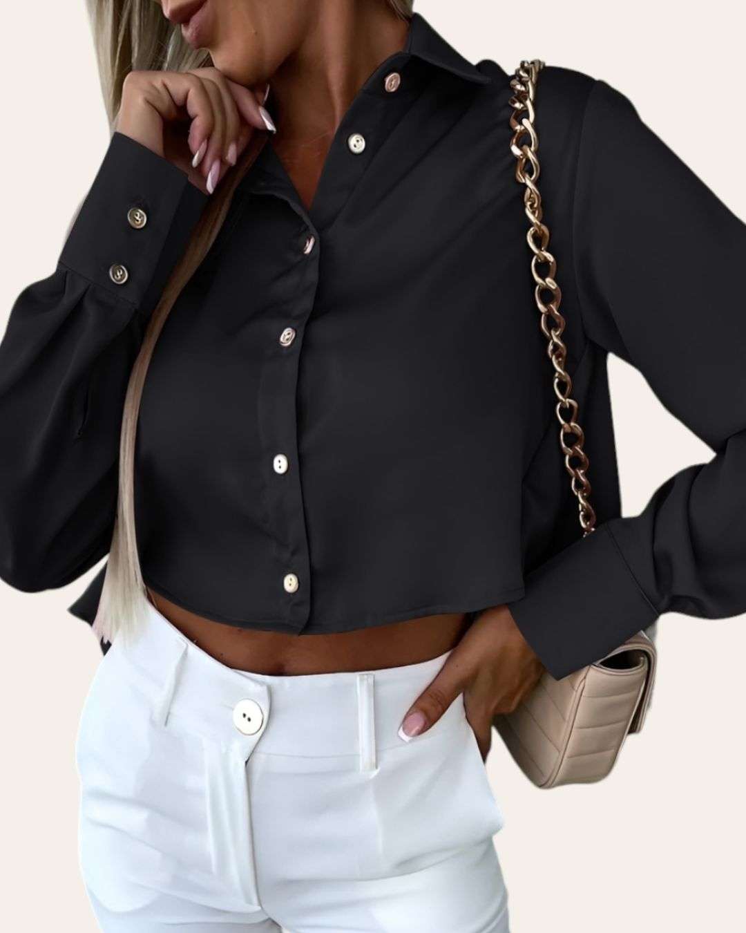 (Onesize) Γυναικείο πουκάμισο μακρυμάνικο σε σατινέ ύφασμα Δένει πίσω Χρώματα : Μαύρο - Μπεζ - Λευκό