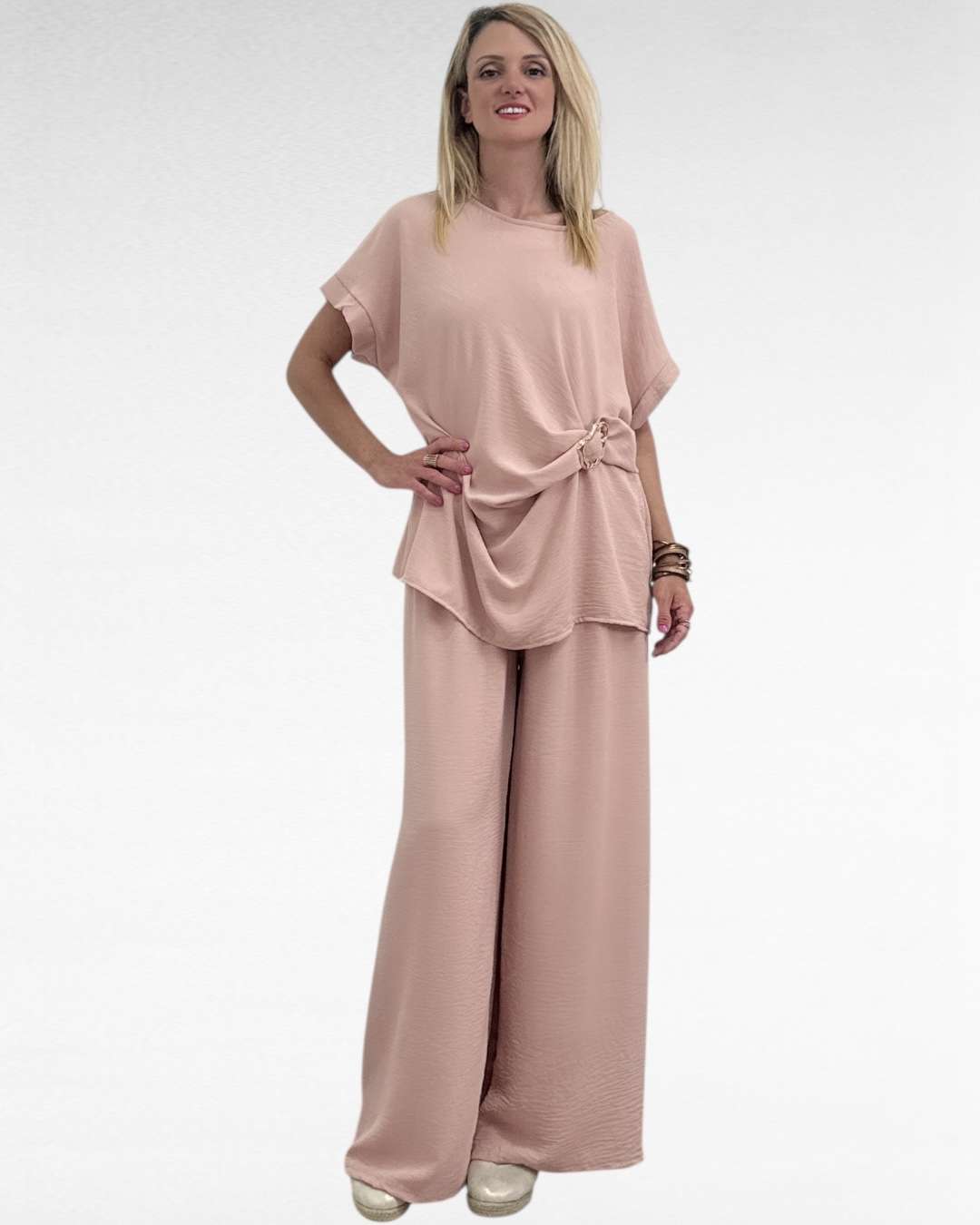 Μονόχρωμο Oversize Set με αγκράφα Ροζ