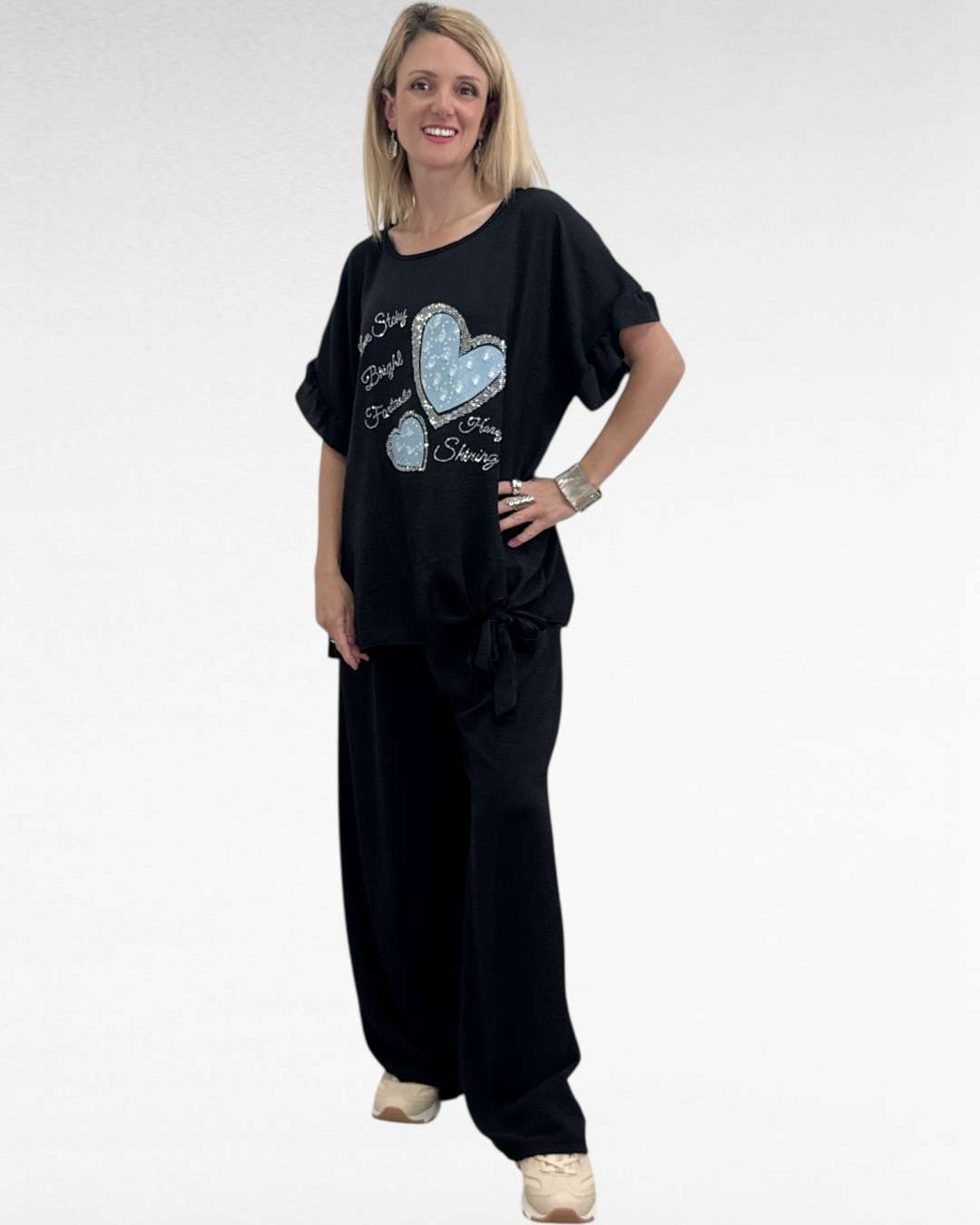 Oversize Set κέντημα και strass Μαύρο