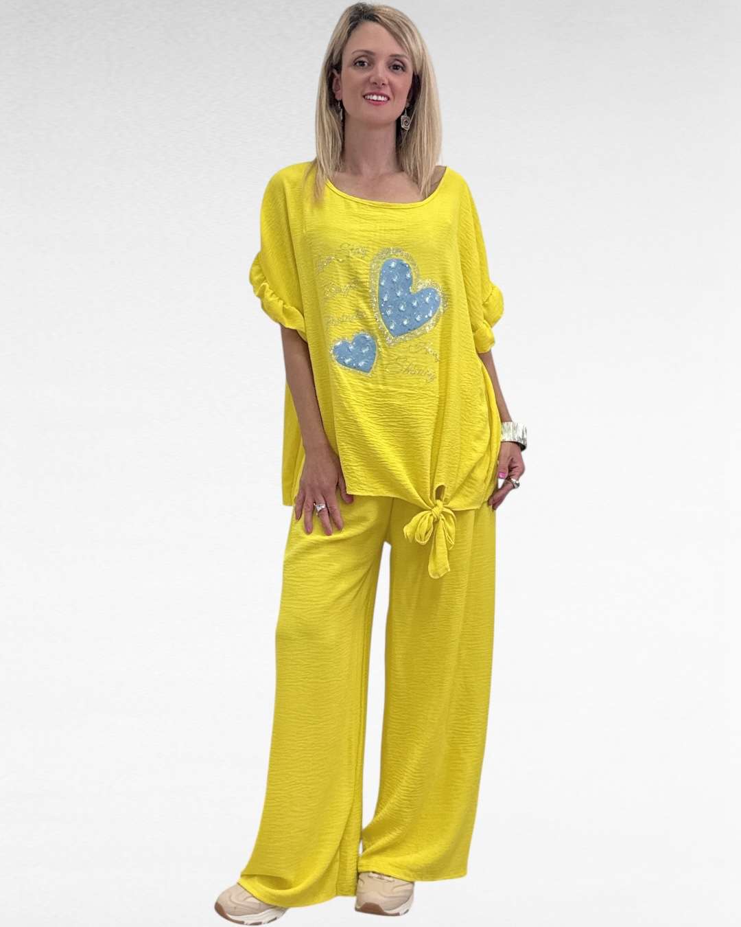 Oversize Set κέντημα και strass Κίτρινο