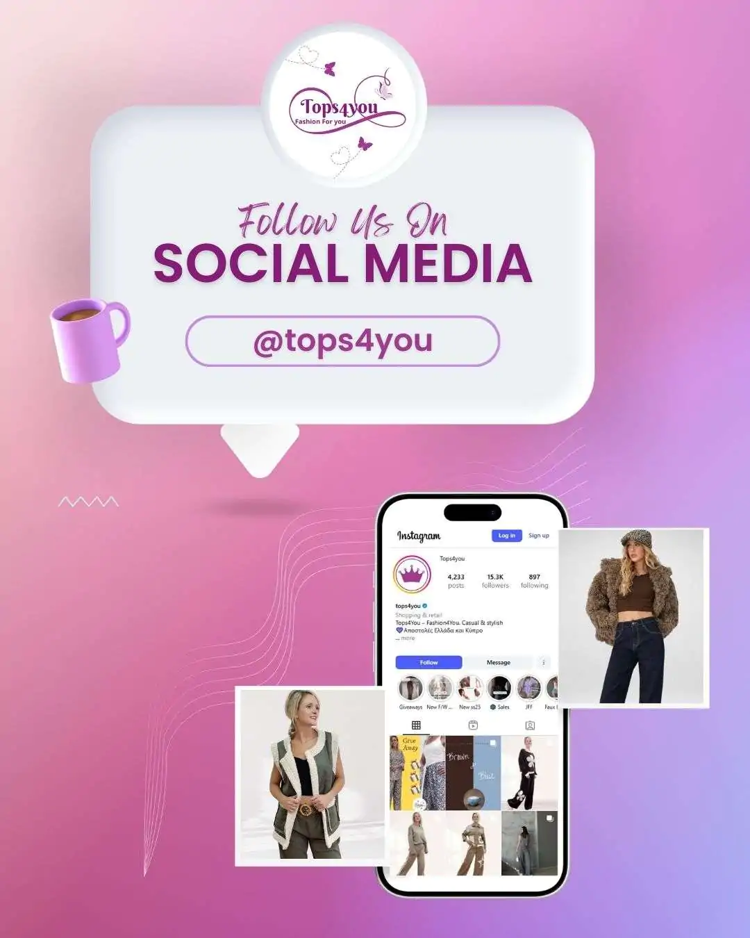 Instagram banner for following us tops4you