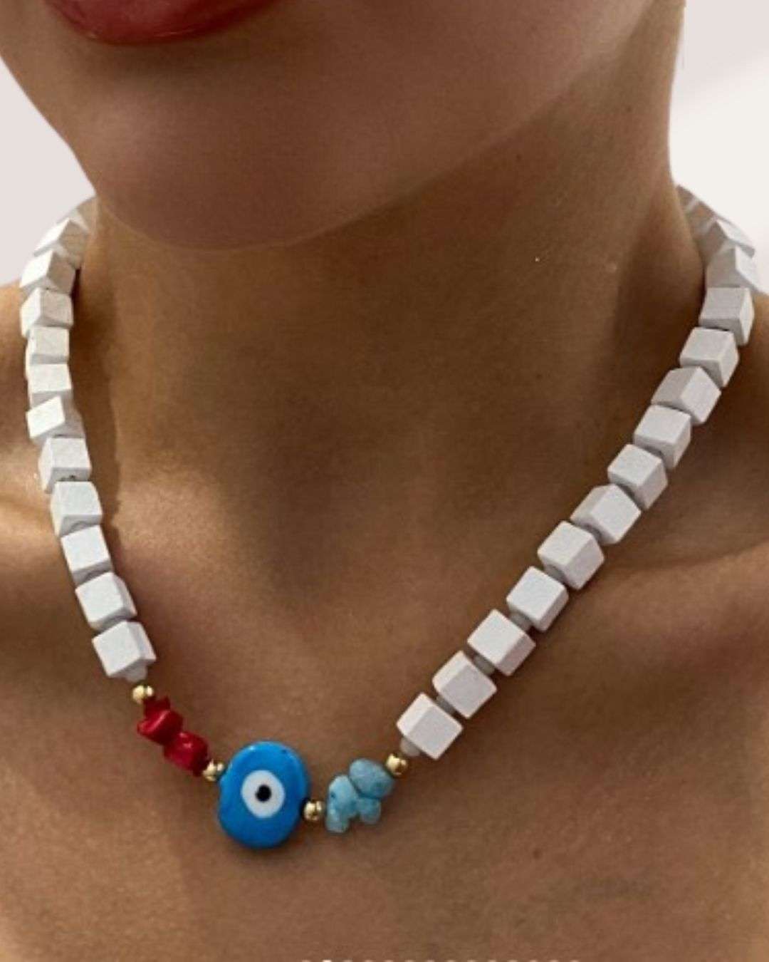 Ξυλόχαντρες Κολιέ Ματάκι Λευκό