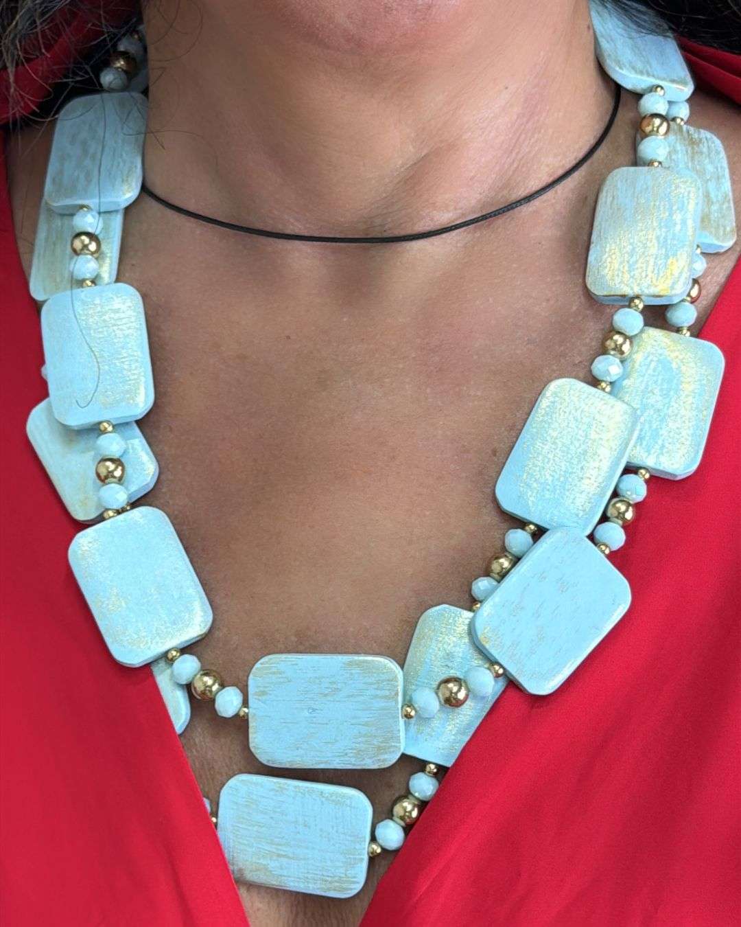 Διπλό layer Κολιέ vintage Avellino Σε σιέλ / χρυσό  παλαιωμένο vintage  αποχρώσεις  για να ντύσει κάθε σου look !!